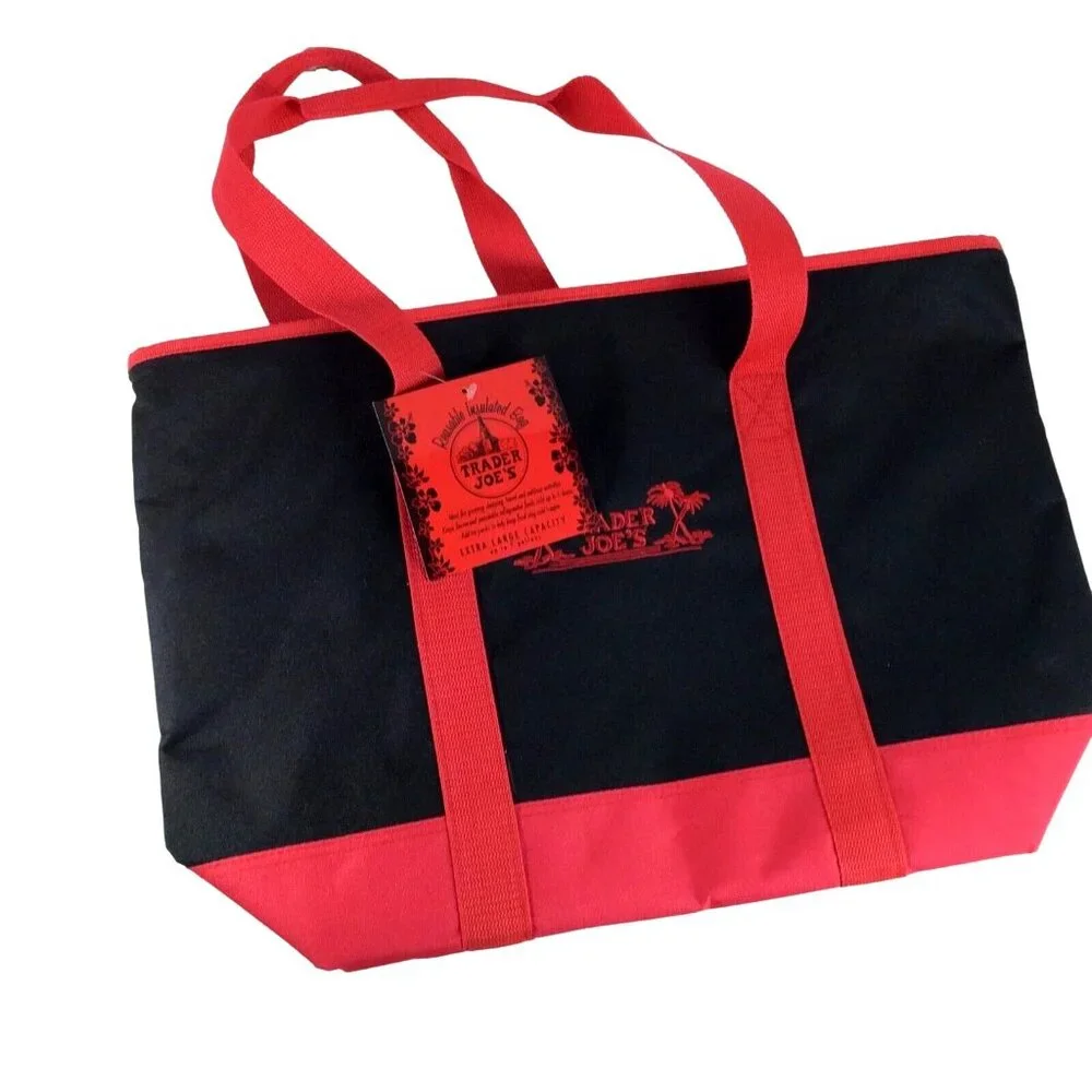 Trader Joe’s XL Insulated Cooler Tote Bag Black Red 7 Gallon Reusable - Picture 3 of 5